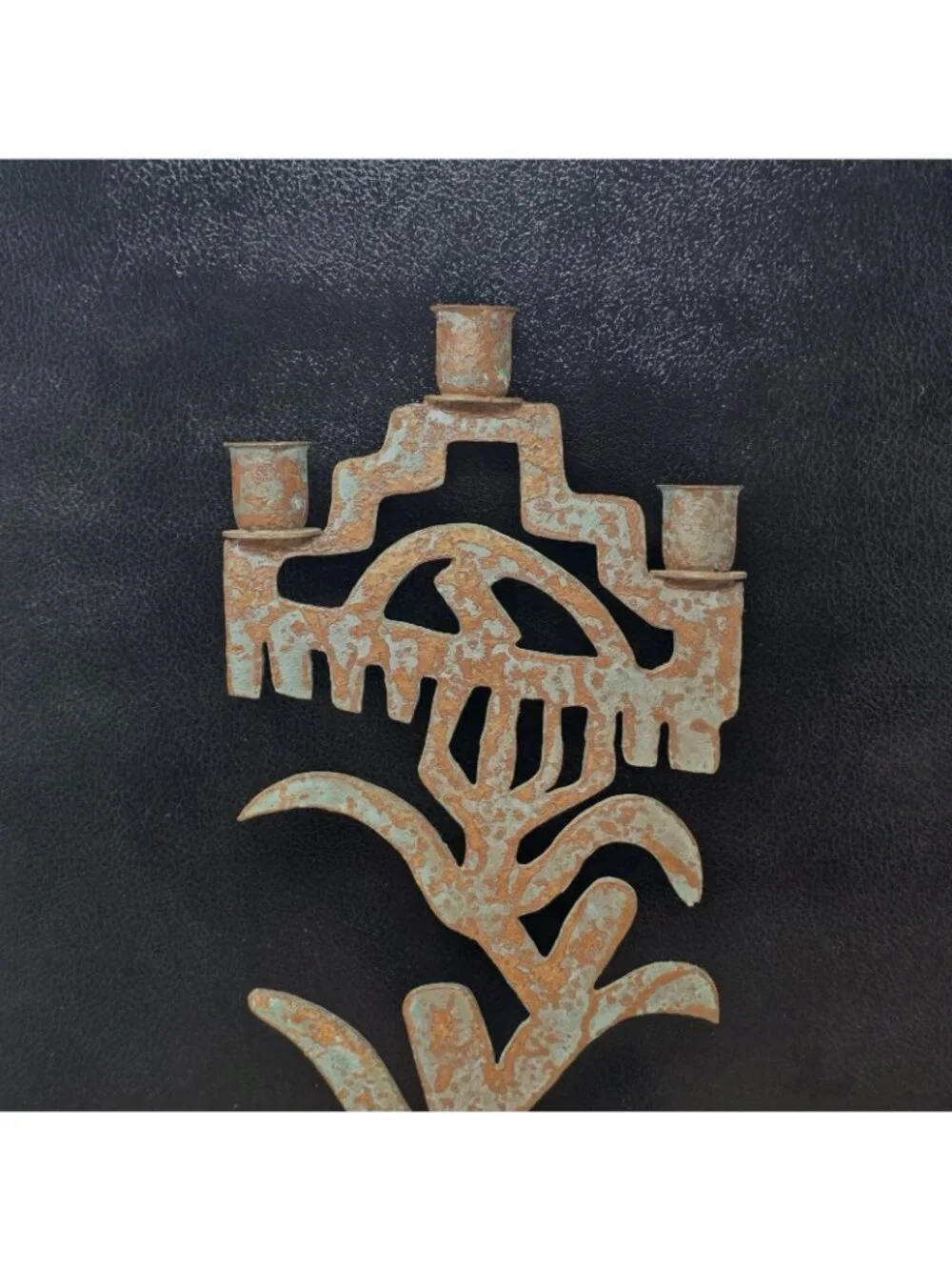 Cast Iron Isreal Candle Holder Candelabra Bronze/brass Finish Patina 19 X 6.5